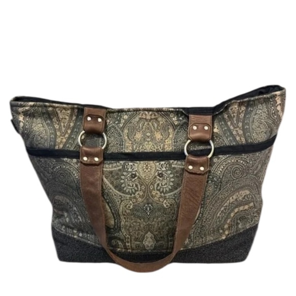 KD Bags Women’s Blue Gray Tan Paisley Boho Neutral Roomy Tote Bag Purse